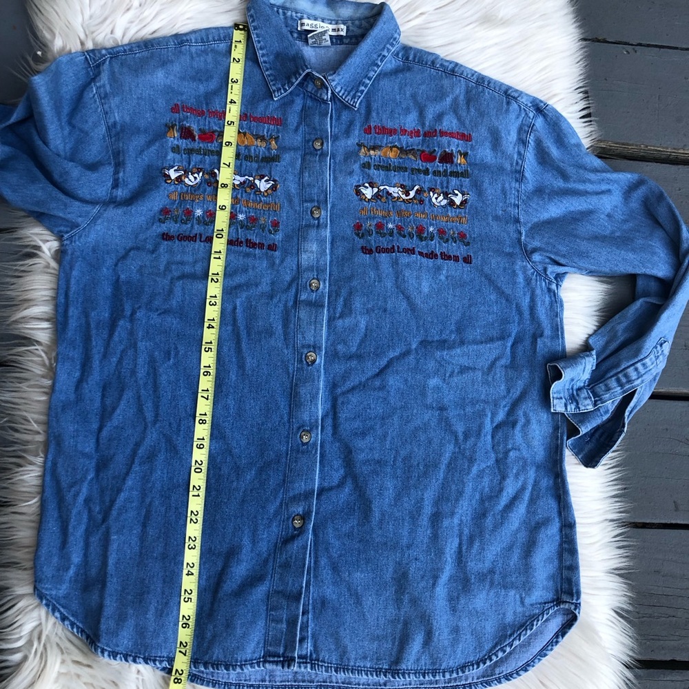Vintage Maggie & Max Embroidered Chambray Denim Farmhouse Button Down Shirt XL - Picture 8 of 8